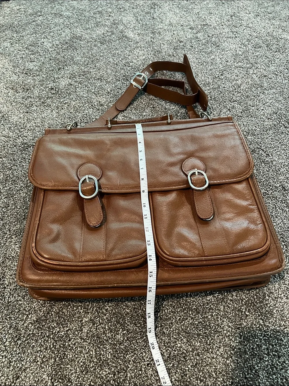 Men’s Leather Briefcase Messenger with Dual Front Pockets